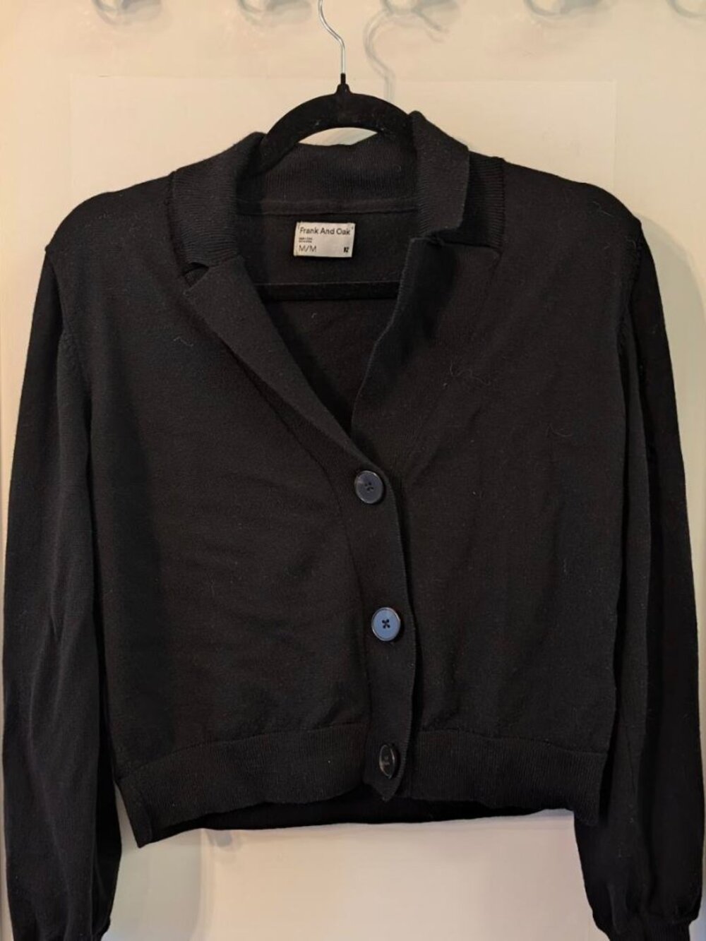 Frank And Oak Black Cropped Collared Button-Front Cardigan Sweater M